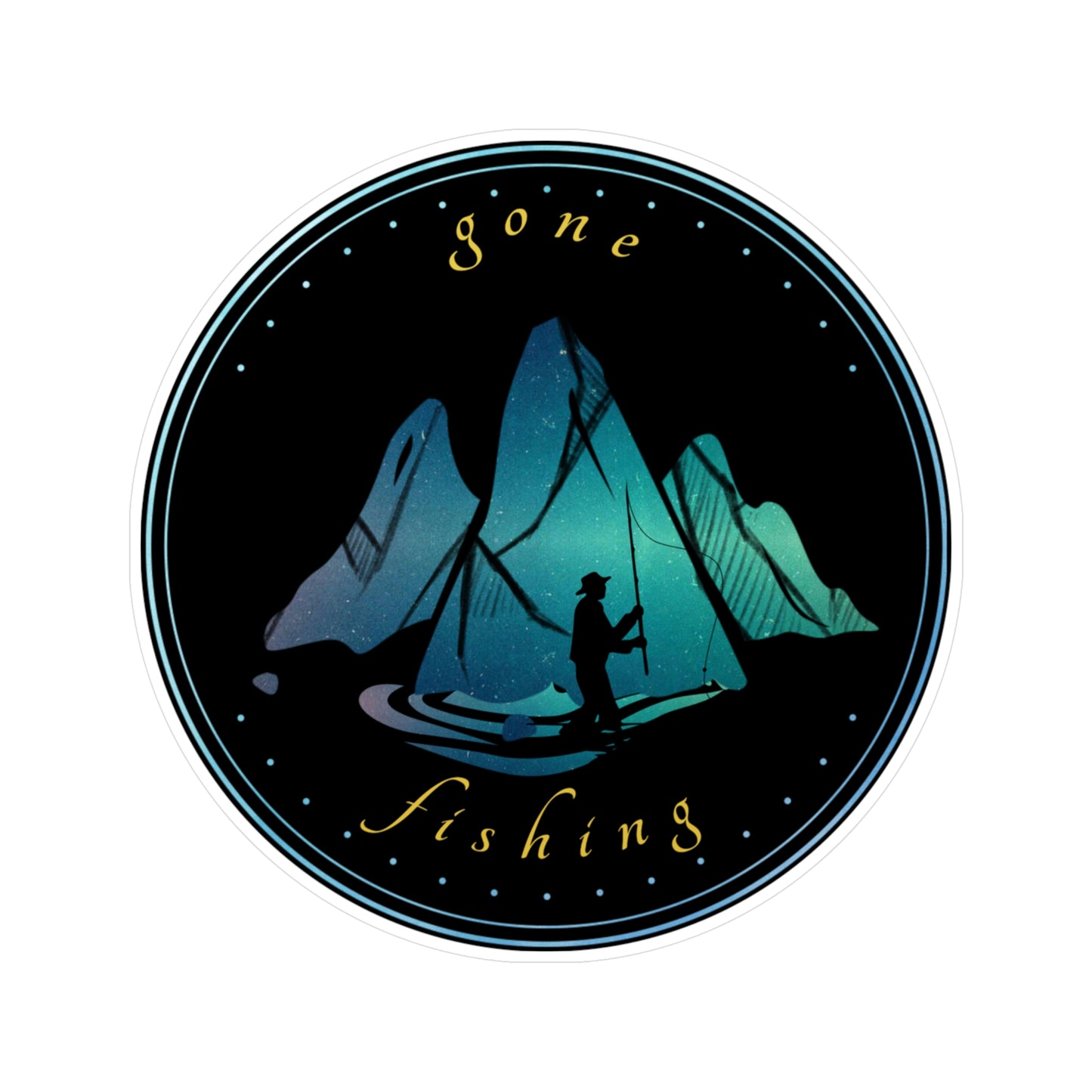 Sticker — "Gone Fishing" Mountain Night Vinyl Sticker