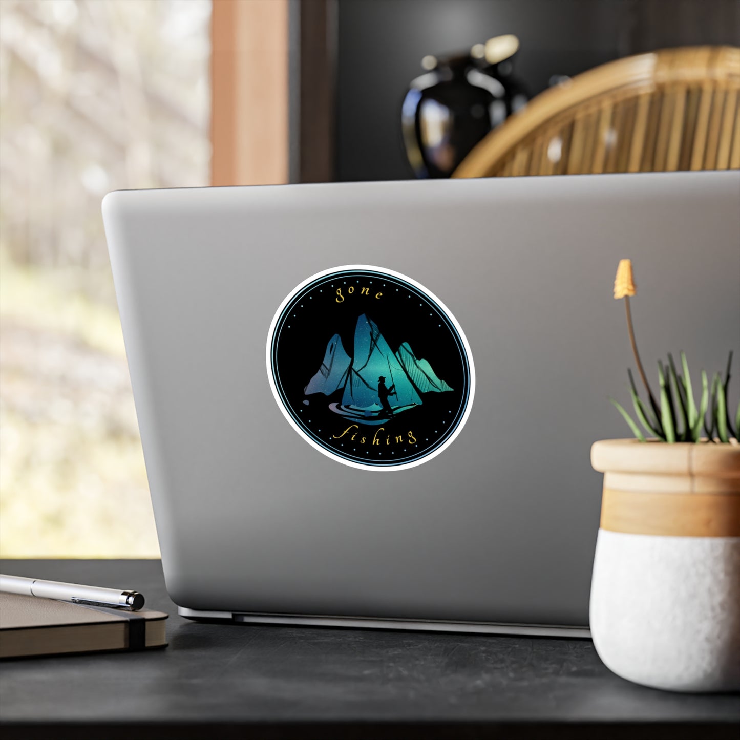 Sticker — "Gone Fishing" Mountain Night Vinyl Sticker