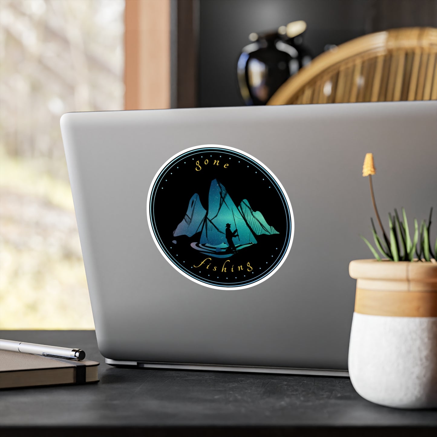 Sticker — "Gone Fishing" Mountain Night Vinyl Sticker