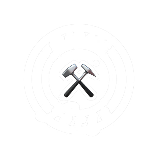 Crossed Hammers Vinyl Sticker — Minimal Workman Logo Kiss-Cut Decal