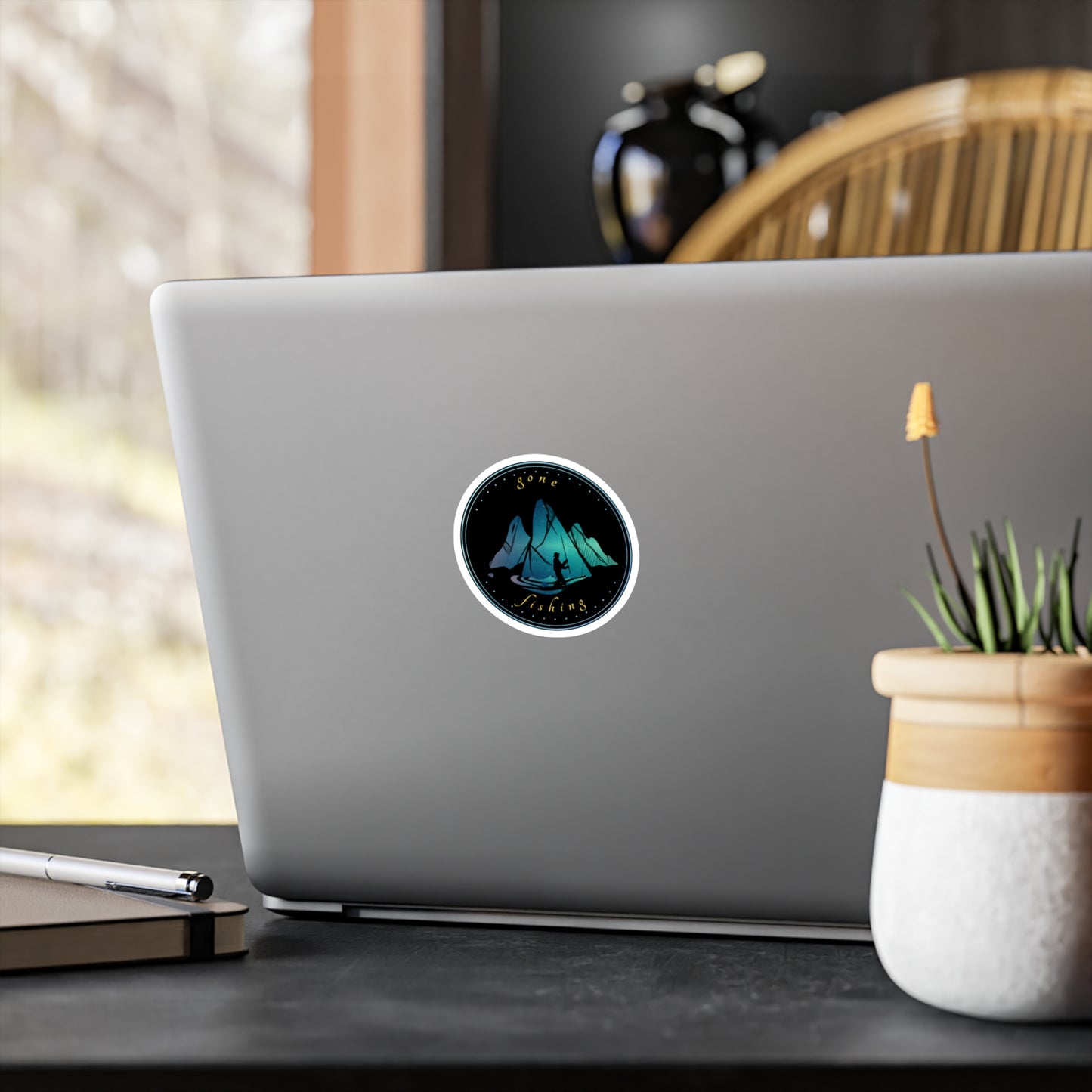Sticker — "Gone Fishing" Mountain Night Vinyl Sticker