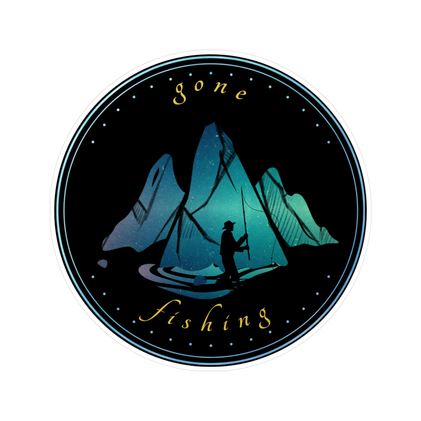 Sticker — "Gone Fishing" Mountain Night Vinyl Sticker