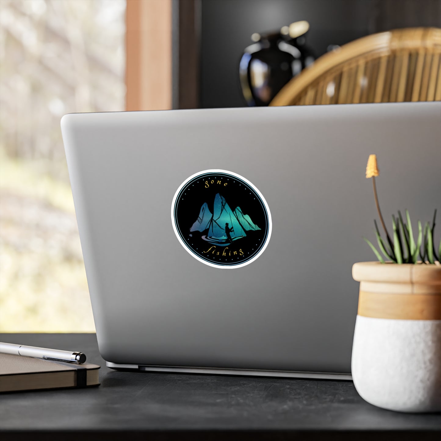 Sticker — "Gone Fishing" Mountain Night Vinyl Sticker