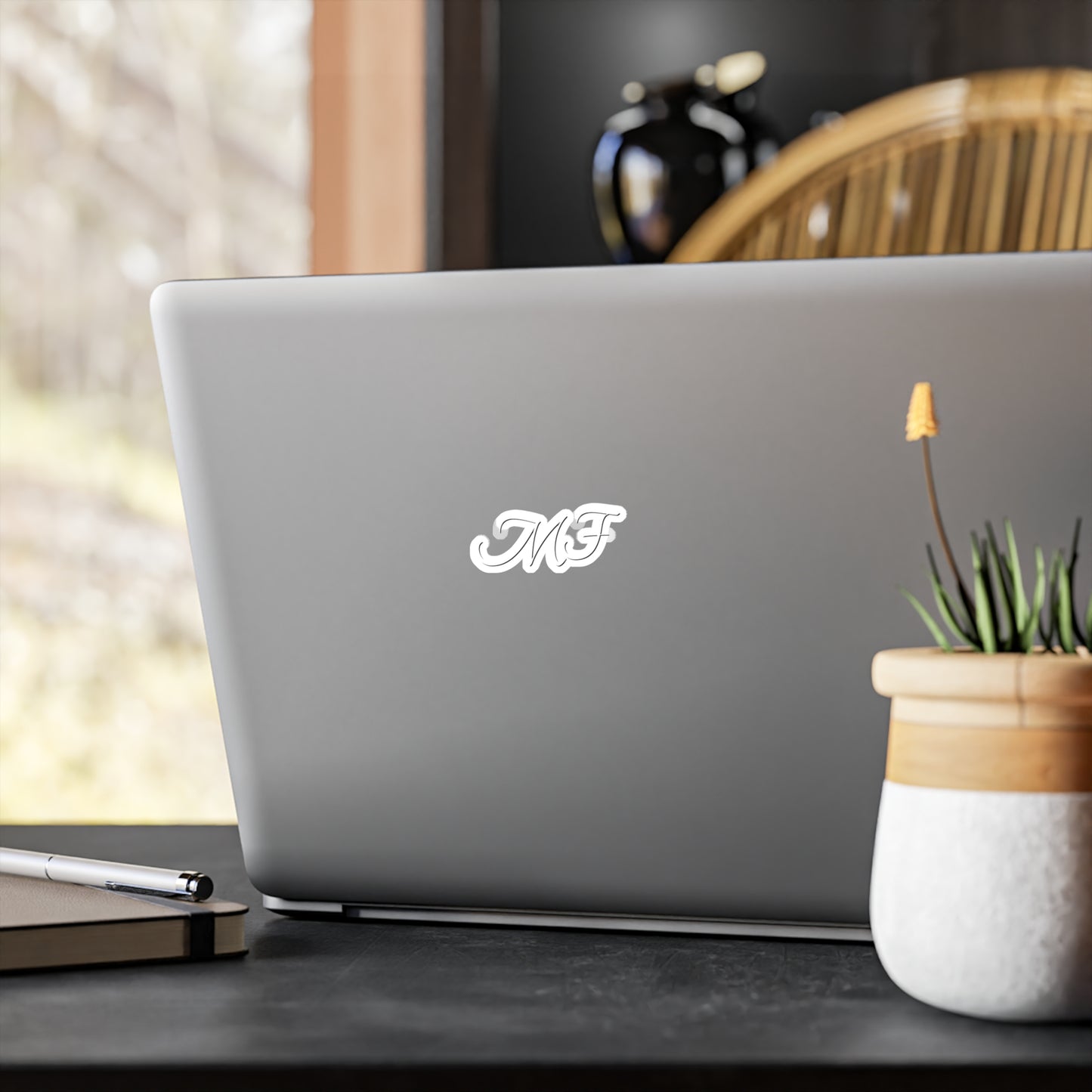 Monogram Vinyl Sticker — Elegant Script “MF” Kiss-Cut Decal